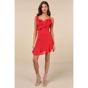 Lulus Captivating Always Red Ruffled Asymmetrical Mini Dress Size Large NWT